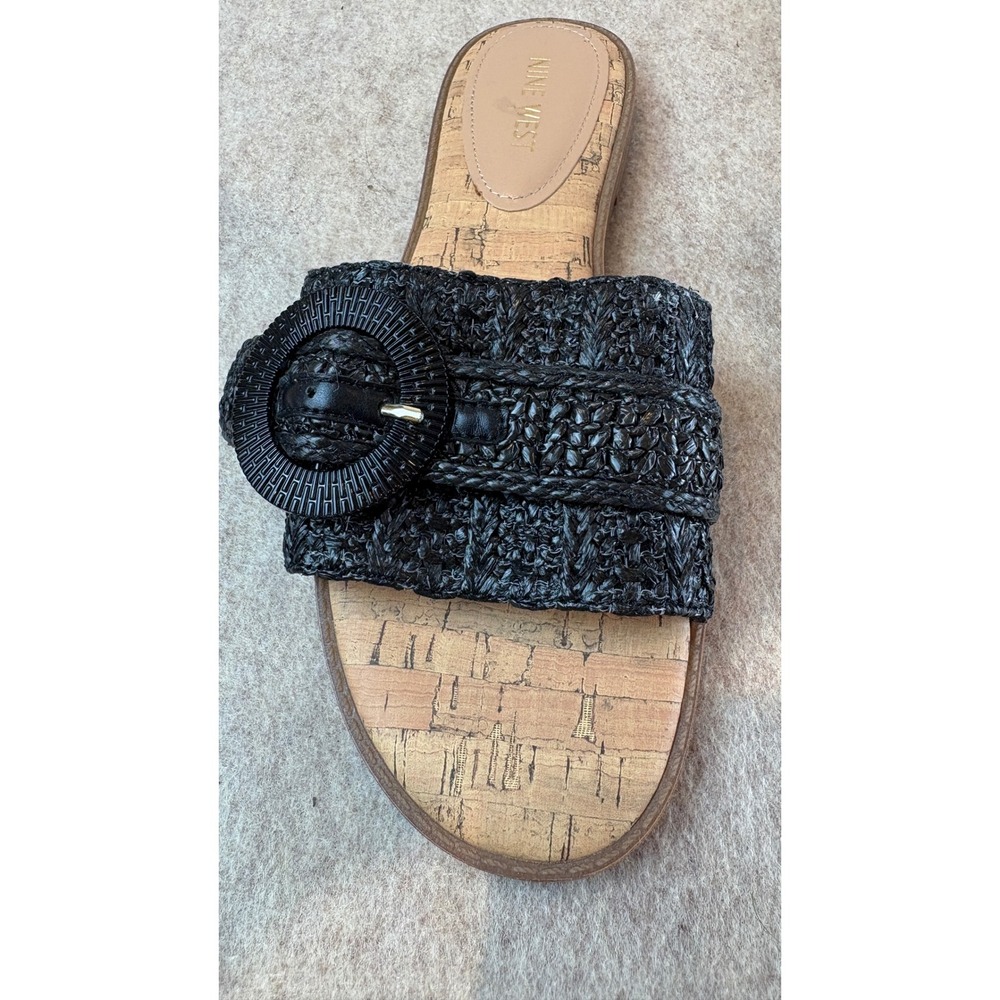 Nine West Womens Black Woven Buckle Slide Sandals Cork Footbed 8M NWT - Picture 3 of 5